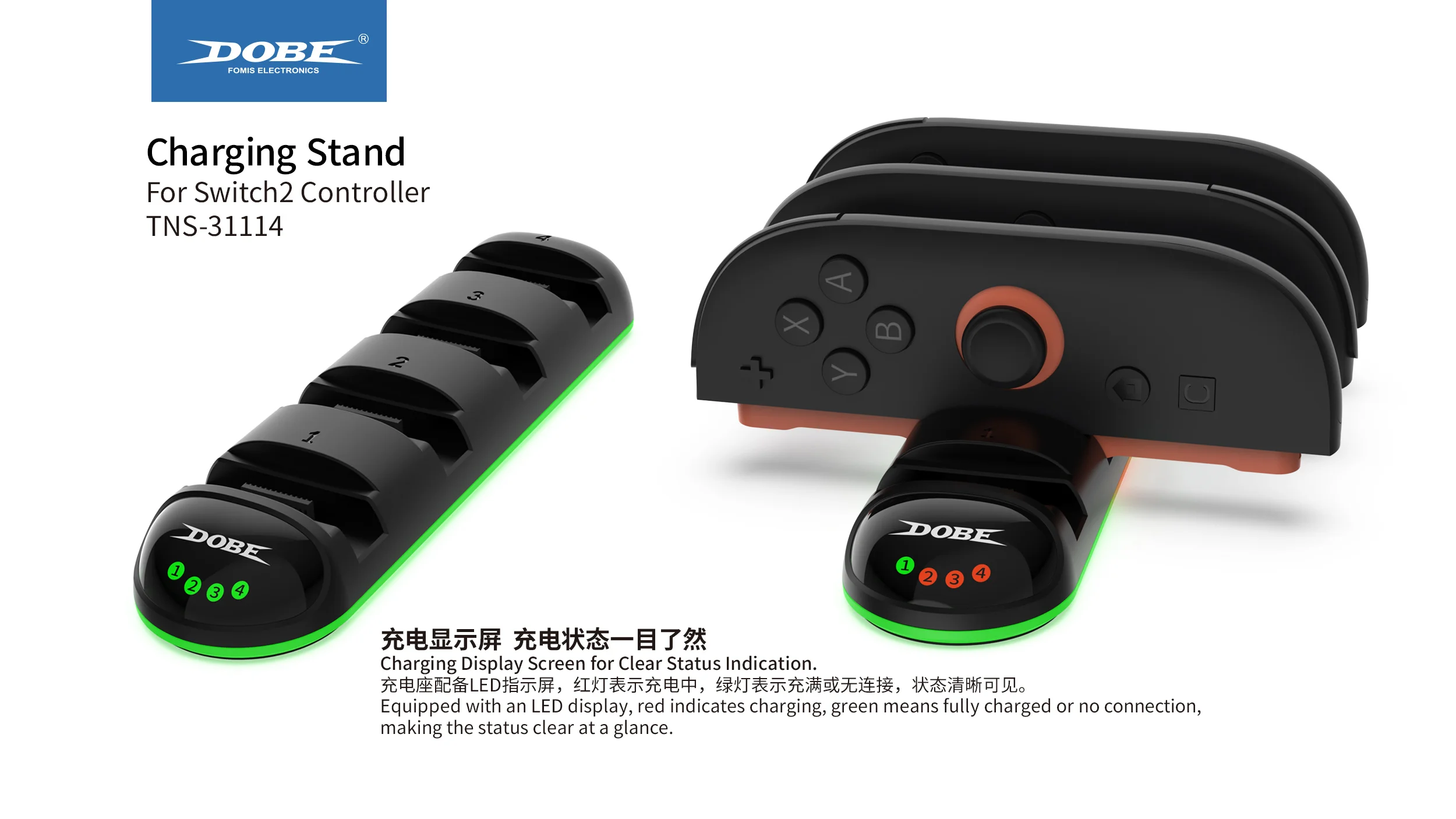 TNS-31114 Für Switch2 Joy Controller Ladestation mit LED-Anzeige Licht für Switch 2 Linker und rechter Griff in 1 Ladestation