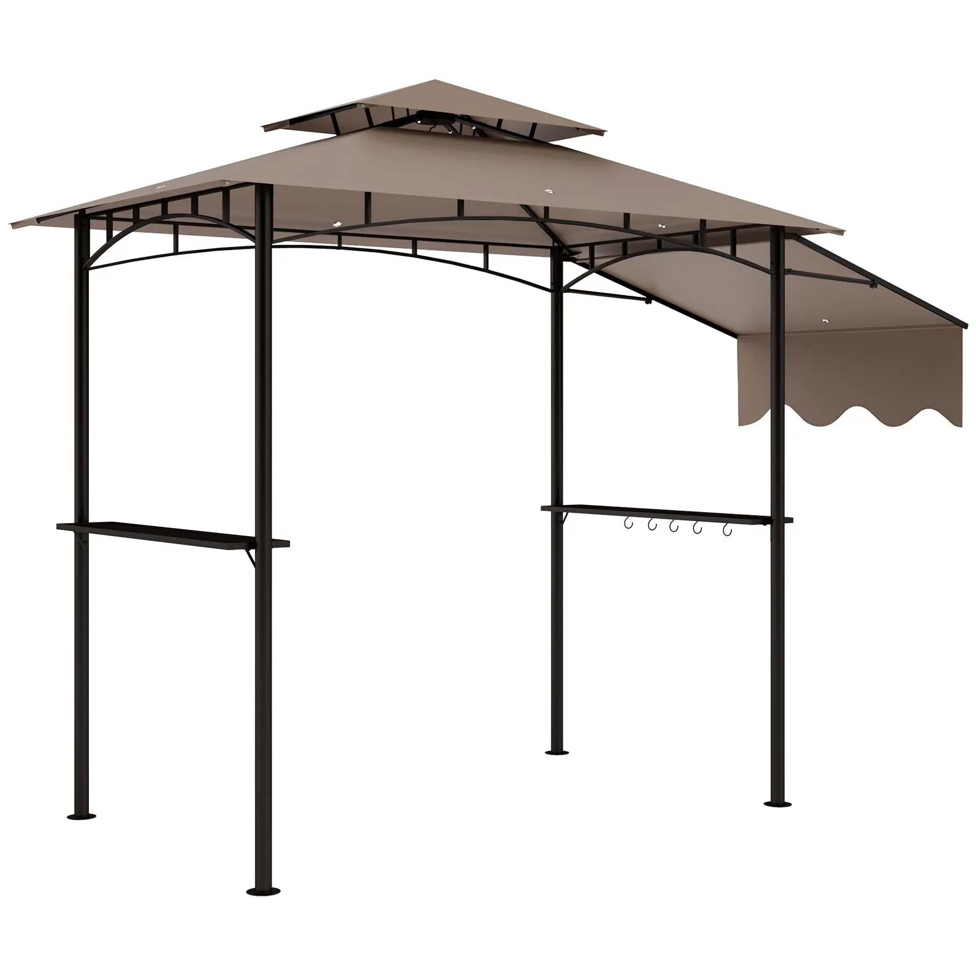 

For 8' x 5' Grill Gazebo, Double Tiered Barbecue Grill Gazebo Shelter with Side Awning, 2 Side Shelves, 6 Hooks, Khaki