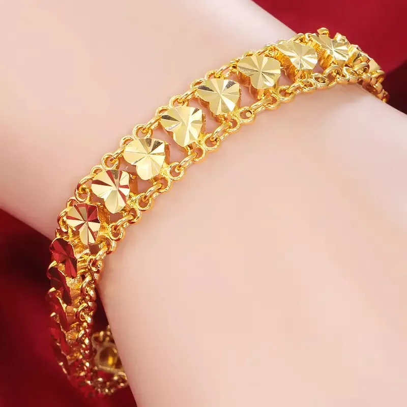 

24k Gold Bracelet Car Flower Heart Fashion Bracelet High Quality Women Wedding Engagement Jewelry Gift