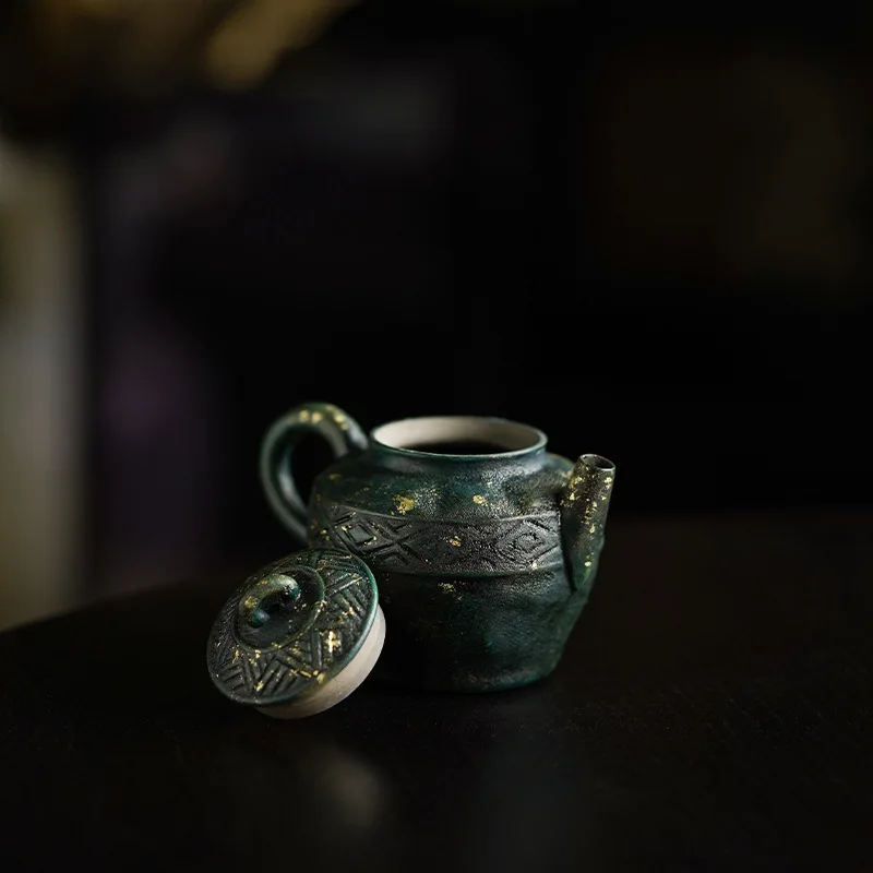 Fanyu Jngdezhen Handmade Ceramc Antque-Style Kung Fu Set Dark Green Teapot Wth Floral Desgn Lacquered Tea Pot For