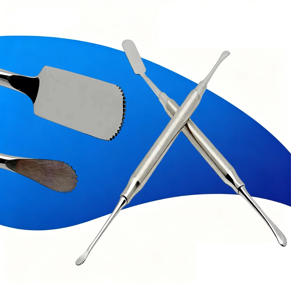 

Double-Ended Dental Periosteal Elevator | Serrated Tip Implant Retractor stainless steel tool