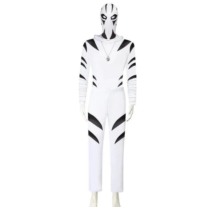 타이거 코스프레 화이트 후디 팬츠 마스크 타이트 목걸이 풀 세트 판타지 악당 헥터 아얄라 코스튬 할로윈 남성용 jk;6