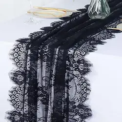 Floral Lace Table Runner French Sheer White Black Tulle Rectangle Wedding Bridal Shower Party Dining Table Cover Kitchen Supply
