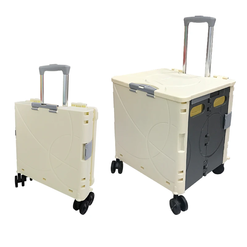 BUBULE 48L 4 wheels PP plastic eco friendly foldable utility cart folding shopping hand luggage clax cart