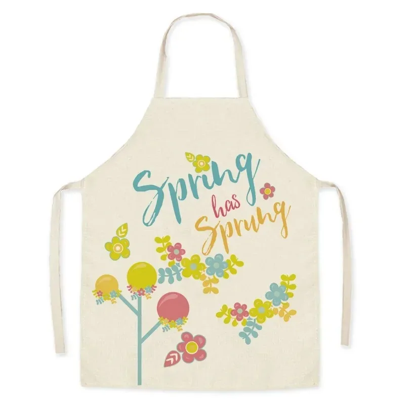 Home Print Linen Apron Floral Print Adult Kids Plant Cartoon Apron Aprons for Women Kitchen Cooking Accessories