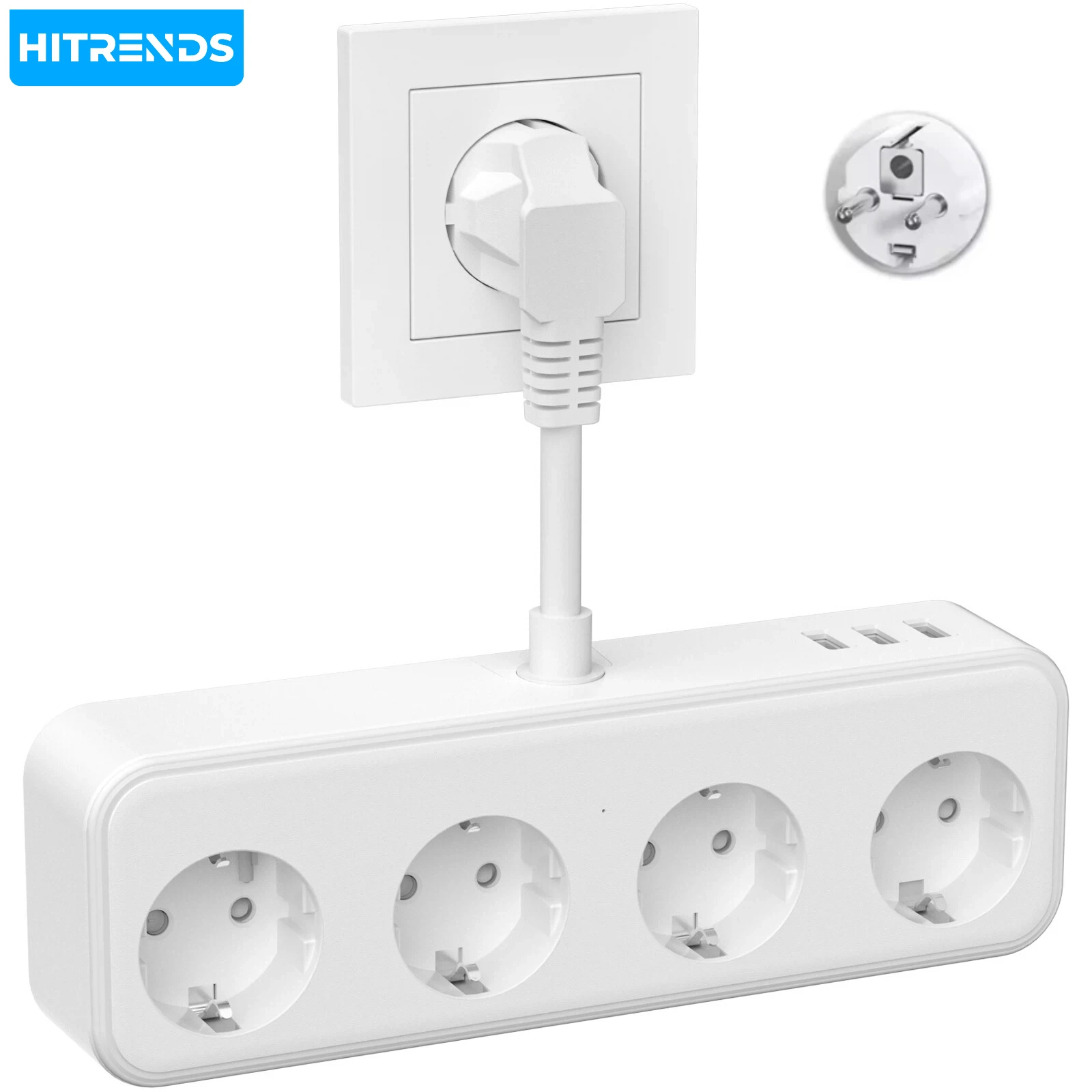 

Многофункциональный удлинитель 7-в-1, 4 розетки переменного тока + 3 USB-порта с защитой от детей, 3840 Вт, подходит для дома и офиса.