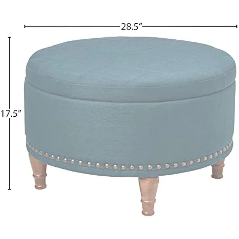 Mobilier de Rangement en Tissu Bleu Azur, Têtes de Clous en Bronze Antique