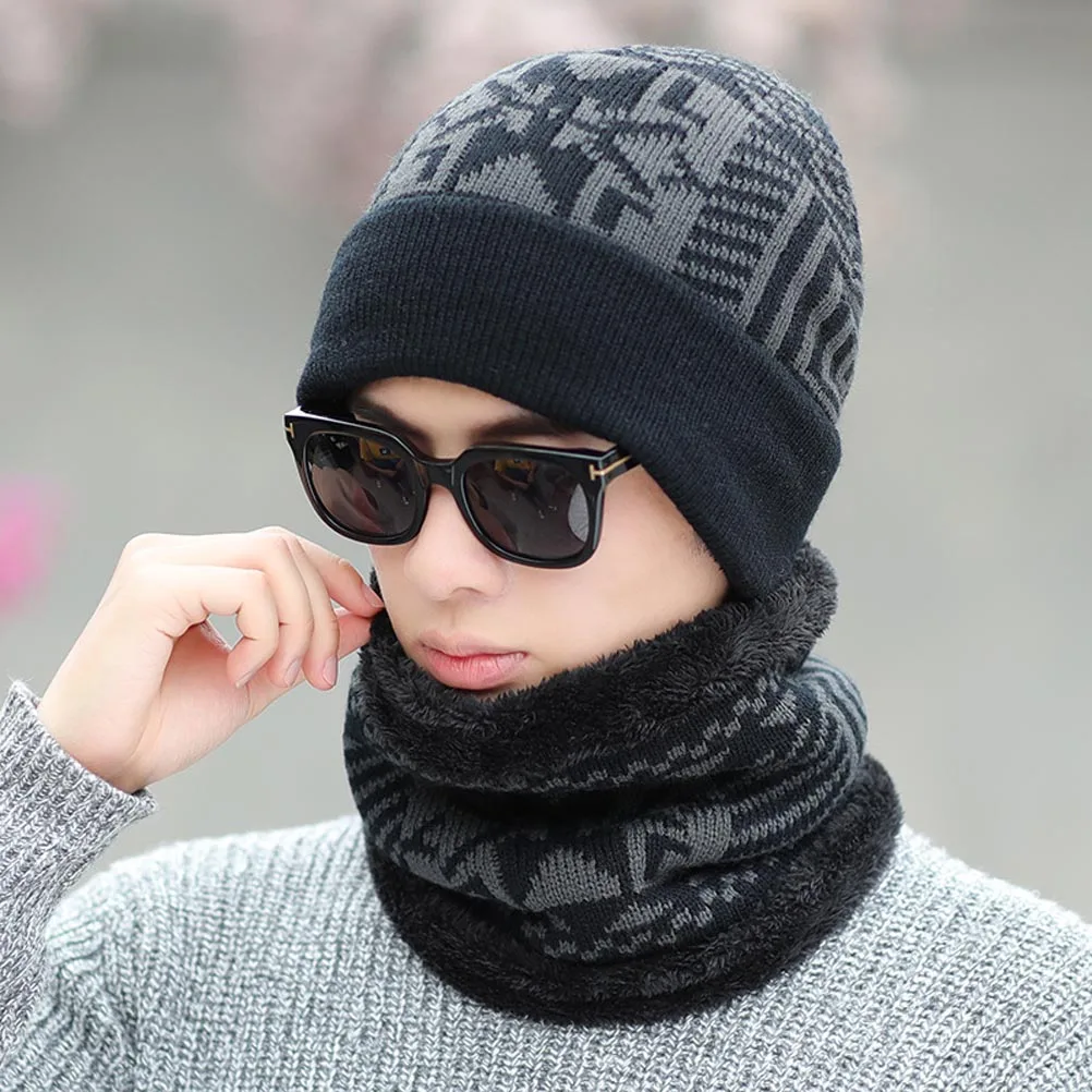 

Winter Neck Warmer Hat Knit Caps Scarf Set Men Elastic Stylish Warm Outdoor Ski Cycle Hike Knitted Scarf Hat Set