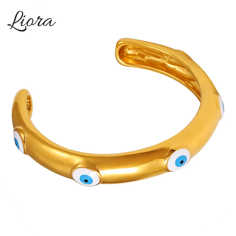 

Liora Creative Fish Eye Cuff Bracelets For Women Stainless Steel Wristband Shiny Heavy Bangle Unisex Waterproof Fashion Jewelry