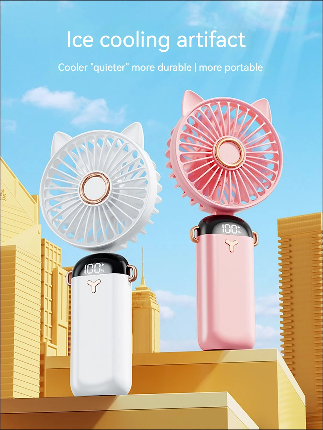 Ventilateur de cou portable et pliable avec support de téléphone et écran d\'affichage, mini ventilateur aste USB, Gér5 Speed