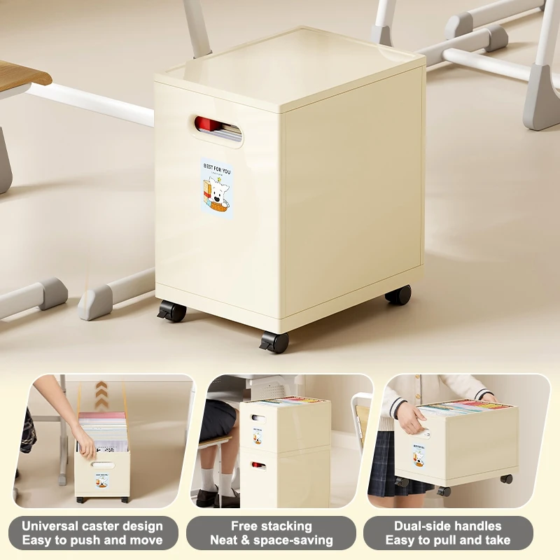 UFORU Stackable Under Desk Storage Box Large Capacity Universal Casters Dual Handles Book Organizer for Student Office Classroom