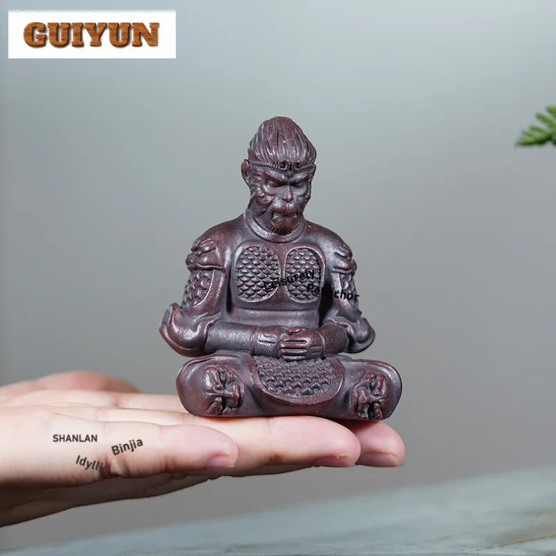 

Yixing Purple Clay Black Wukong Tea Pet Zen Exquisite Miniatures Tea Figurine Play Toys Tea Statue Ornaments Can Be Raised