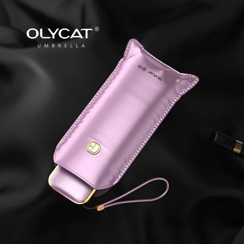 OLYCAT New Flat Luxury Sun Umbrella Anti UV Titanium Silver Pocket Mini Umbrella Rain Women Travel Cool Down Summer Parasol 6K