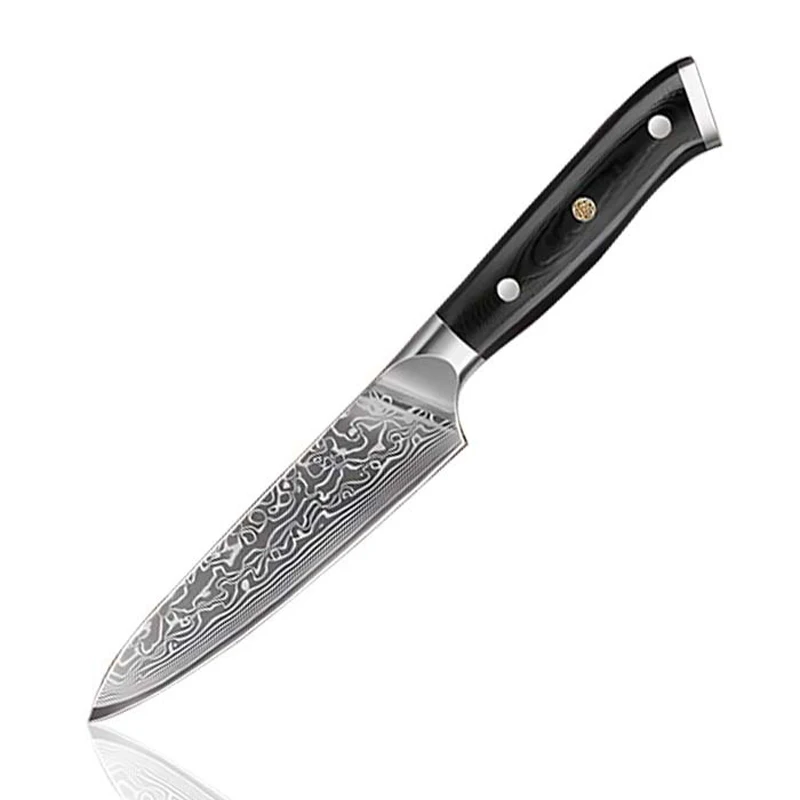 WILDMOK 5 Inch Japanese Utility Knife VG10 Damascus Steel Full Tang G10 Handle Cutting Knife for Kitchen & Gift