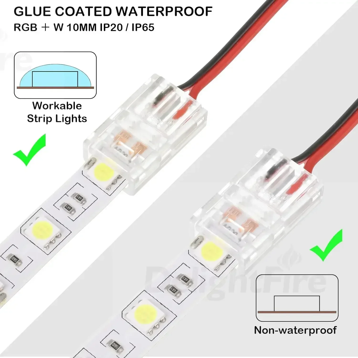 COB LED Strip Connector For 2pin 8/10mm 2/3/4/5/6 pin SMD COB 5050 2835 Single Color LED Tape Solderless Right Angel Wire