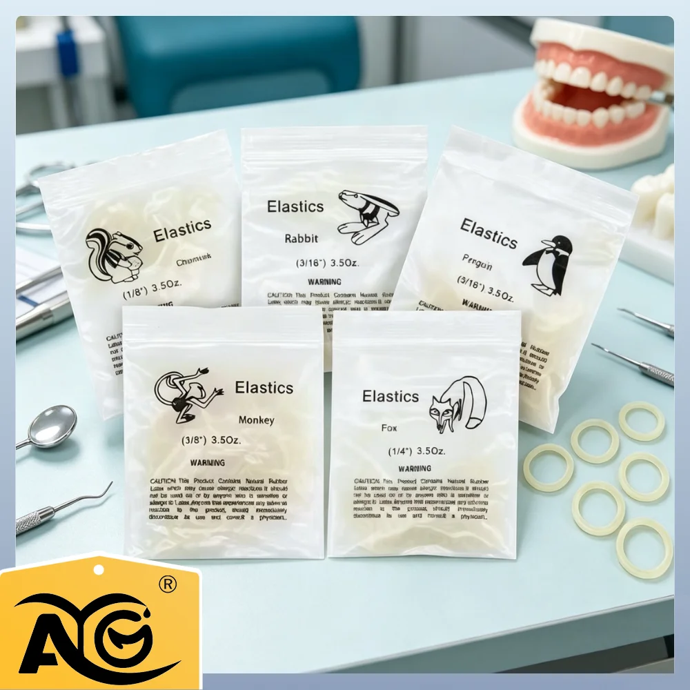 

AG 100pcs dental yellow elastomer latex rings, braces, dental rubber bands, non-toxic material 3.5OZ dental rubber bands
