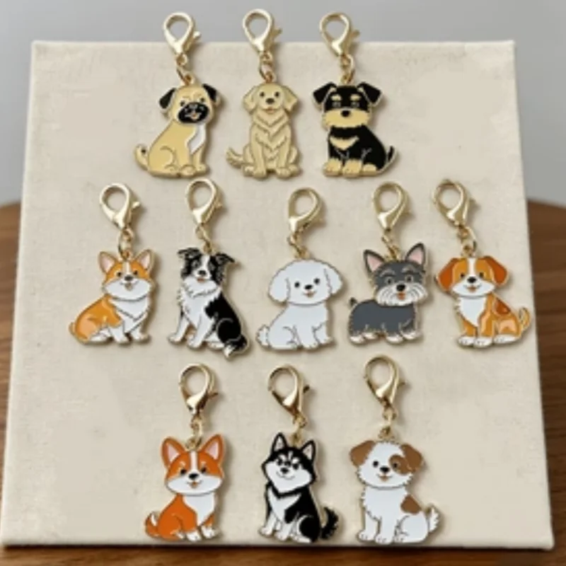 11 Pièces Porte-clés Chien Mignon de Dessin Animé, Breloques en Alliage Émaillé, Corgi Husky Caniche Bouledogue Schnauzer, pour Sac, Sac à Main, Sac à Dos, Clé de Voiture