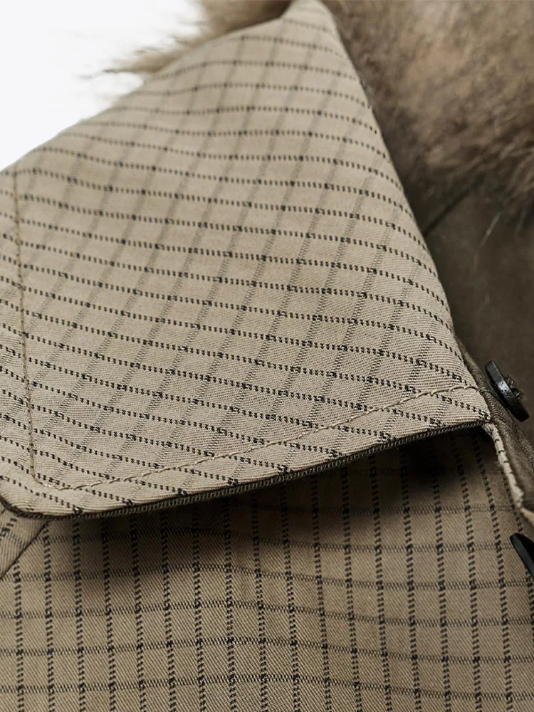 Vintage Solid Warm Jackets Lapel Check Sleeve Straight Coat Detachable Fur Collar Double-sided Coat Winter Female Outerwear