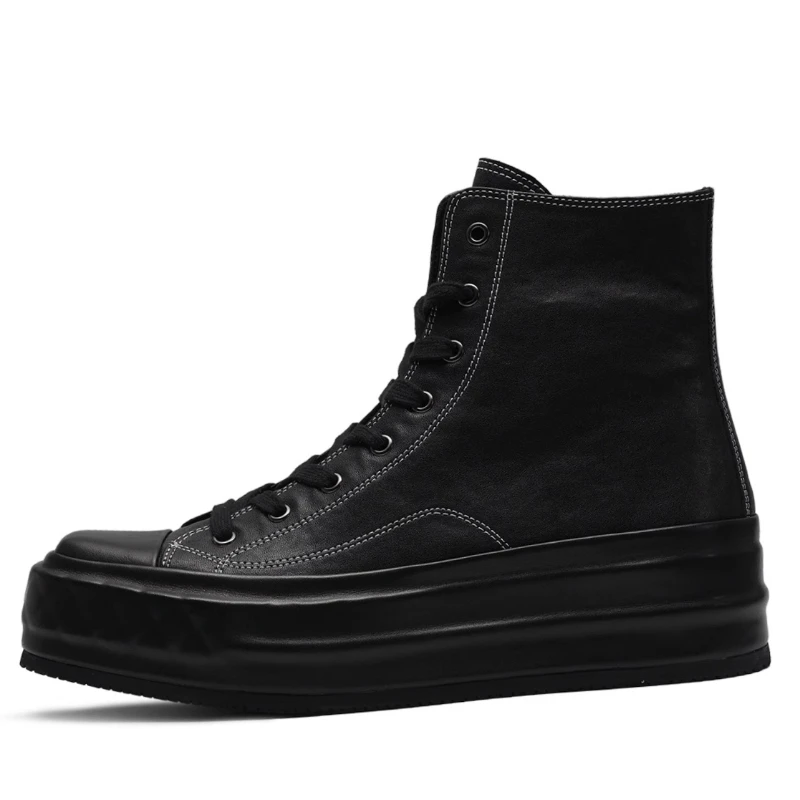 British Retro Washed Horse Leather Square Head High-top Boots Shoes Men's Comfortable Breathable Horsehide Casual Oxford Shoes