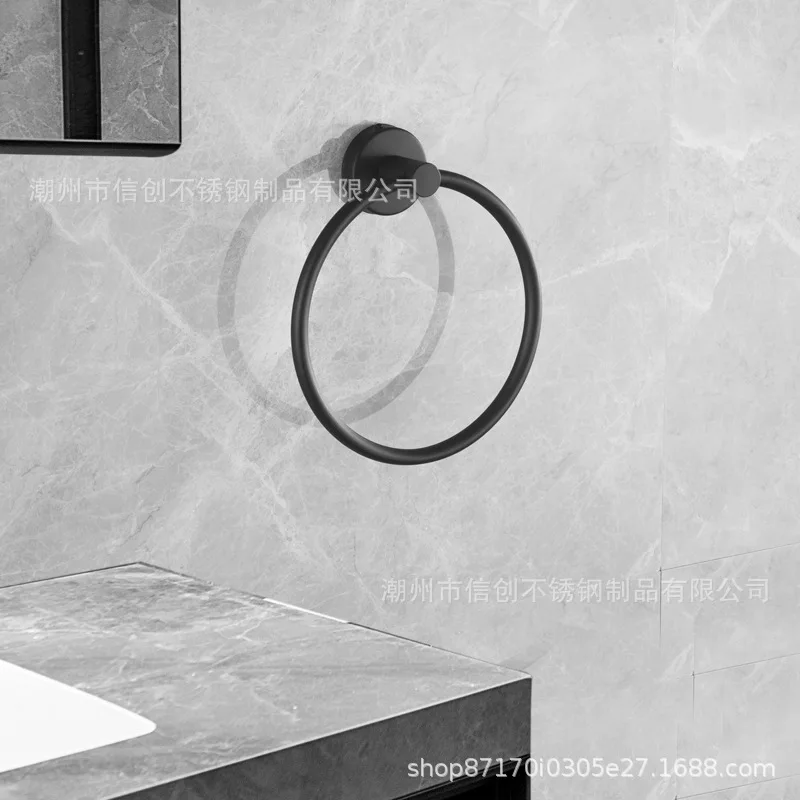 Non perforated stainless steel towel ring in bathroom and bathroom, circular oval American style towel rack hanging ring