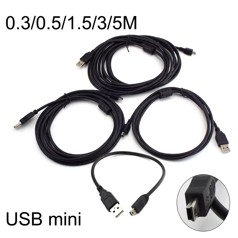 USB Mini charging Data Cable Charger line 0.3/0.5/3M T port connectors To extend Car DVR Digital Camera wire 5M high quantity