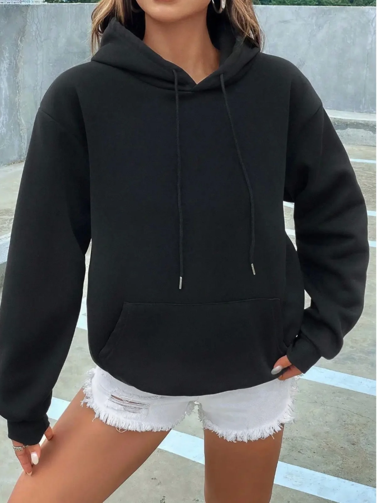 Felpa casual con cappuccio con ket T-shirt ampia da strada Sle Long Sve per donna Colore stagione autunnale