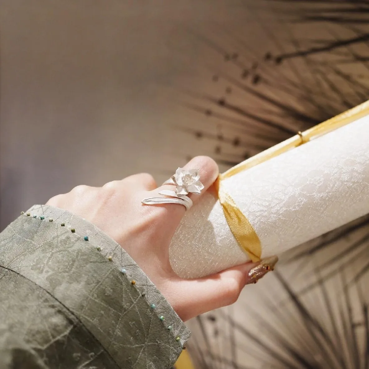 S925 silver new Chinese-style narcissus flower ring - luxurious and high-end flower finger ring, high-end appearance level