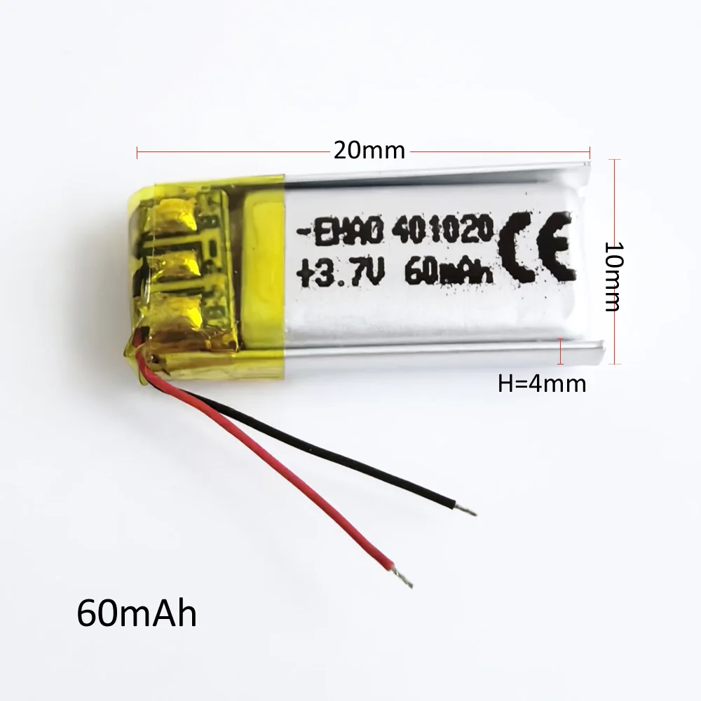 2 قطعة 3.7 فولت 60 مللي أمبير بطارية ليثيوم بوليمر ليثيوم بو قابلة للشحن 401020   لسماعة رأس بلوتوث Mp3 سماعة أذن ذكية