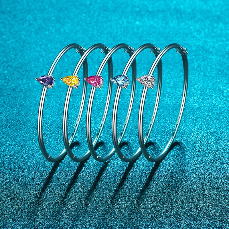 

1CT D-Color Teardrop Pear-Shape Moissanite Bangle Bracelet, Platinum Plated S925 Sterling Silver, Exquisite Fine Jewelry