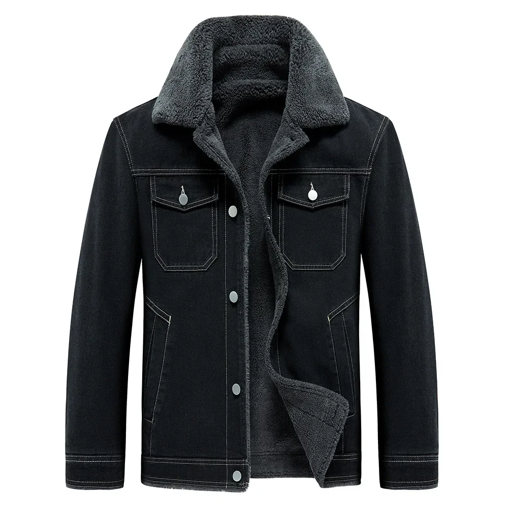 

New Jacket with Fleece Lining, Thickened Denim Cotton Coat, Autumn and Winter Warm Thick Jacket for Men