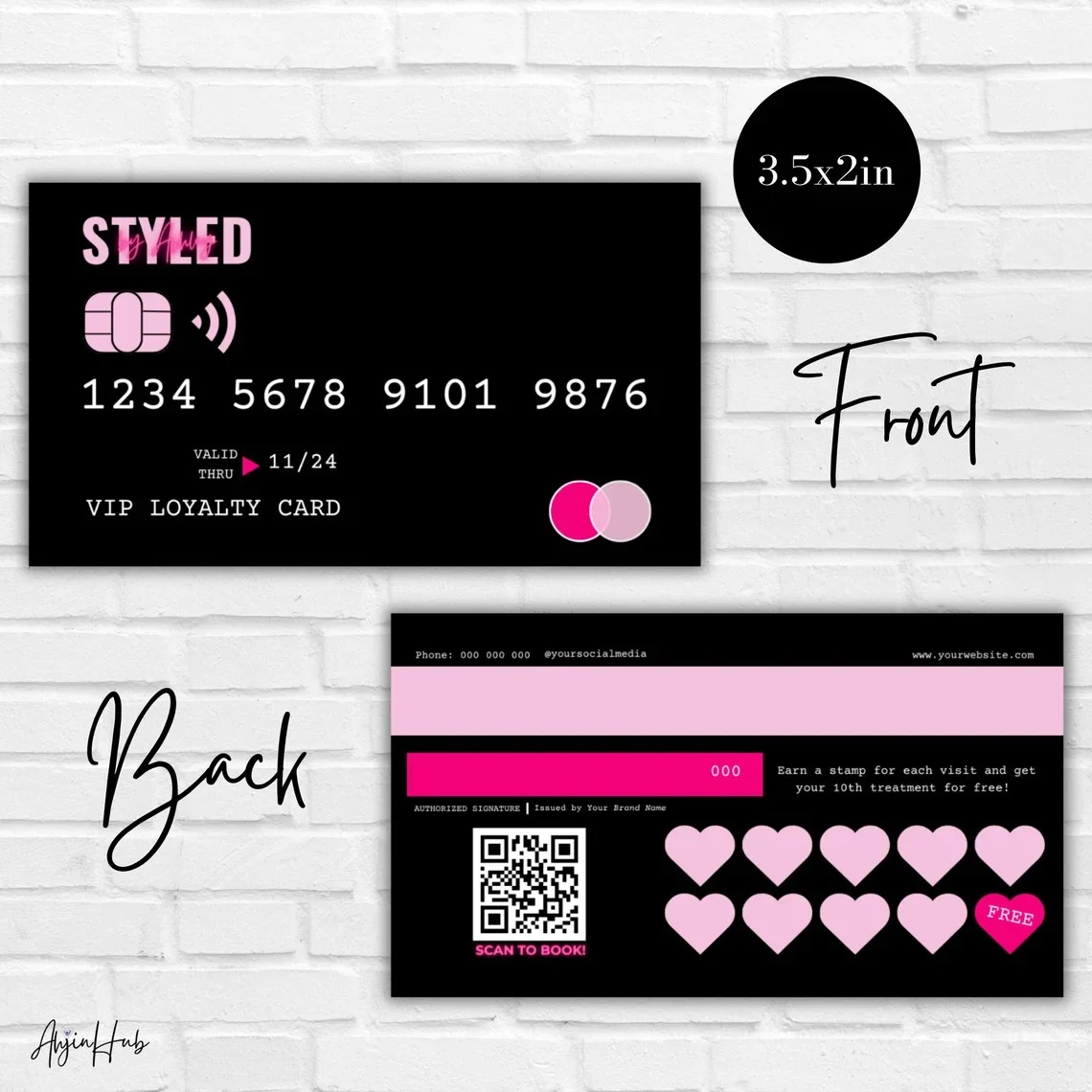 Pink Loyalty Card Nail Tech Credit Business Card Custom Gold DIY Discount Card with IG QR Code for Nail Hairstylist Lash busines