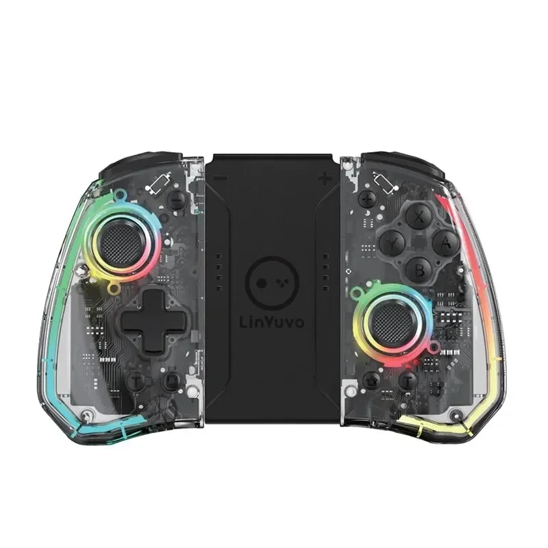 LinYuvo KS40 Transparent Style Wireless Joy-pad with 8 Color LED for Switch/NS OLED,Turbo Function Controller Joystick Lite