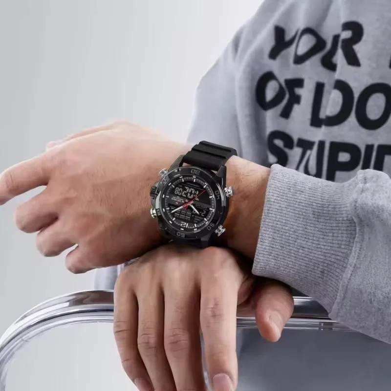 네비포스 9253T 남성용 전자 쿼츠 시계 방수 실리콘 스트랩 야광 달력 스포츠 패션 남성 시계