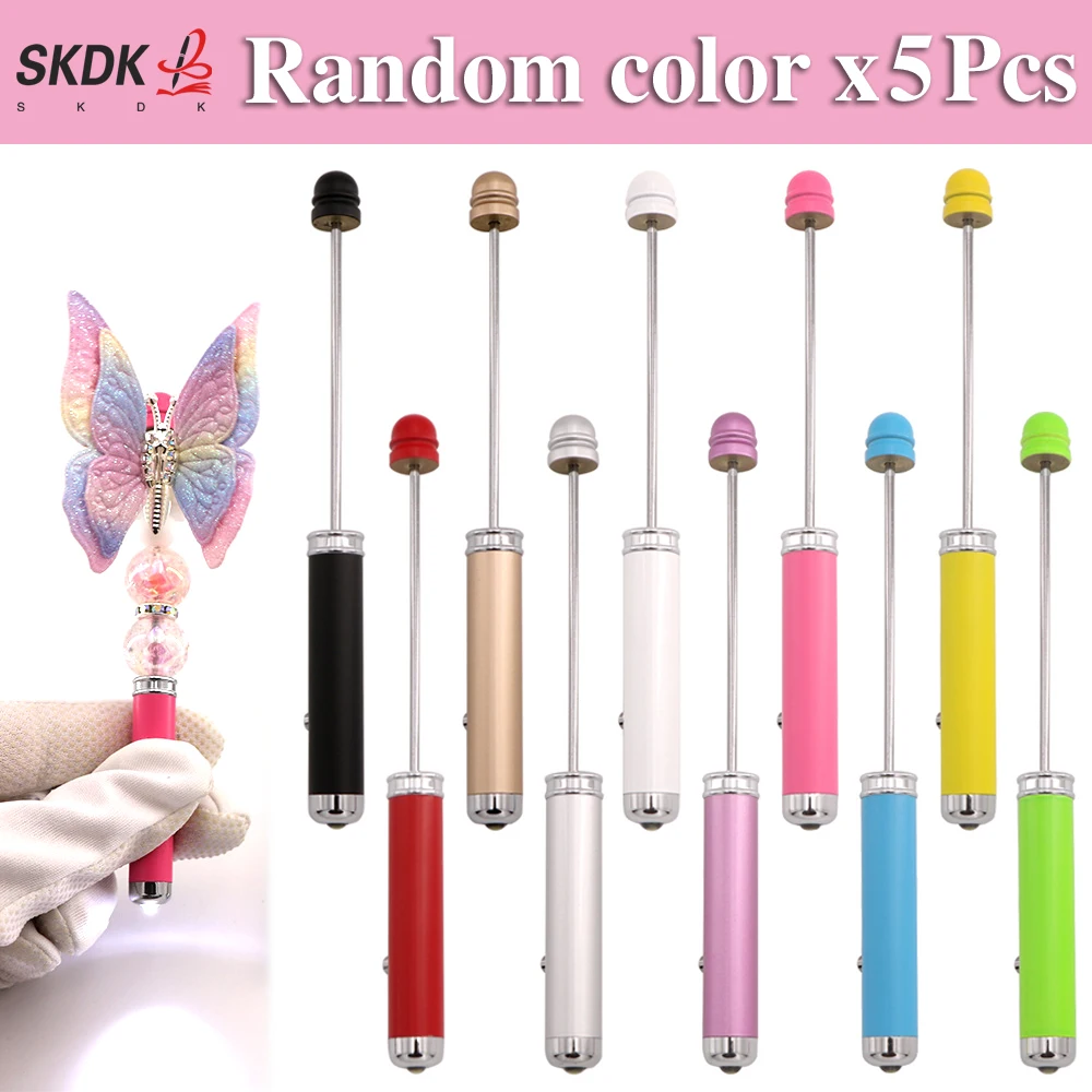 

5Pcs DIY Beaded LED Flashlight Pen - Handheld Decorative Light with Removable Beads, Non-Writing Craft Gift