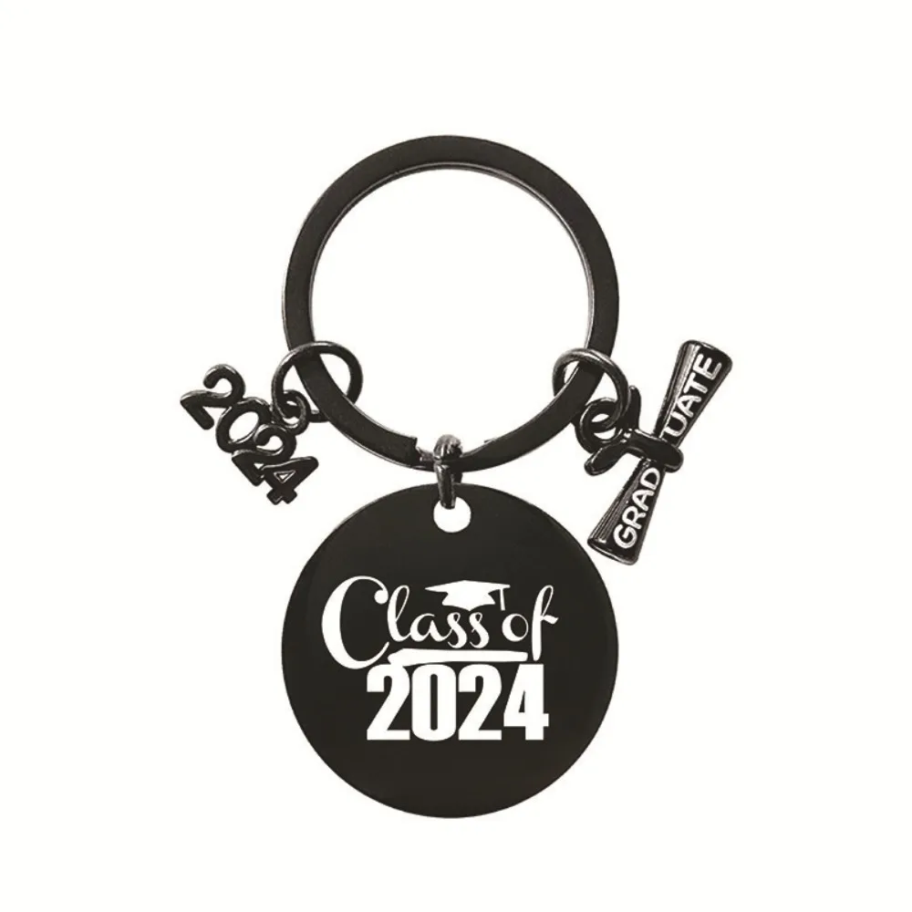 Engraved Graduation Keychain Fashion Commemoration Stainless Steel Graduation Cap Pendant New 2024 Trinket Key Chain Student