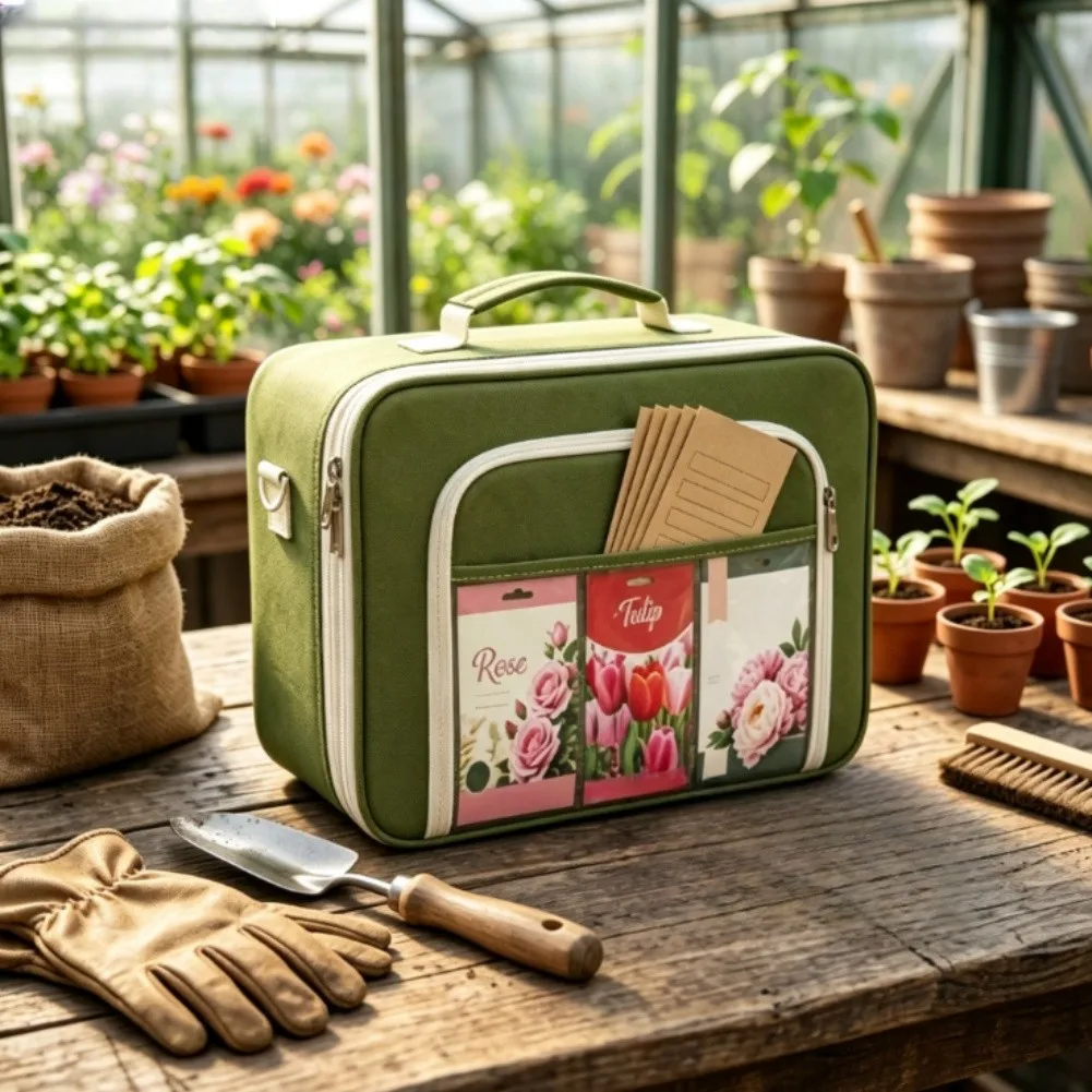 Floral Grains Organizer Binder with 20 Labeled Envelopes Sturdy Polyester Build and Secure Two-Way Zipper for Garden Use