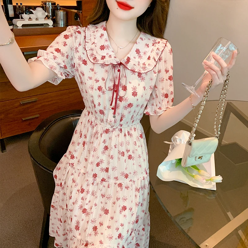 Ele Falda midi Dr Ladylike Sle Bell Sve de gasa con estampado floral de verano para mujer