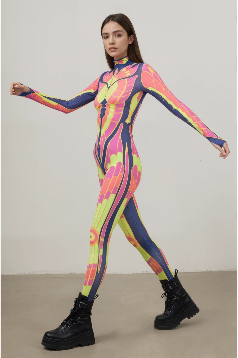 IOOTIANY Damen Schmetterling-Schlangen-Bodysuit Catsuit Tribal Halloween Party Rave Jumpsuit Festival Cosplay Performance Zentai – Detail 11