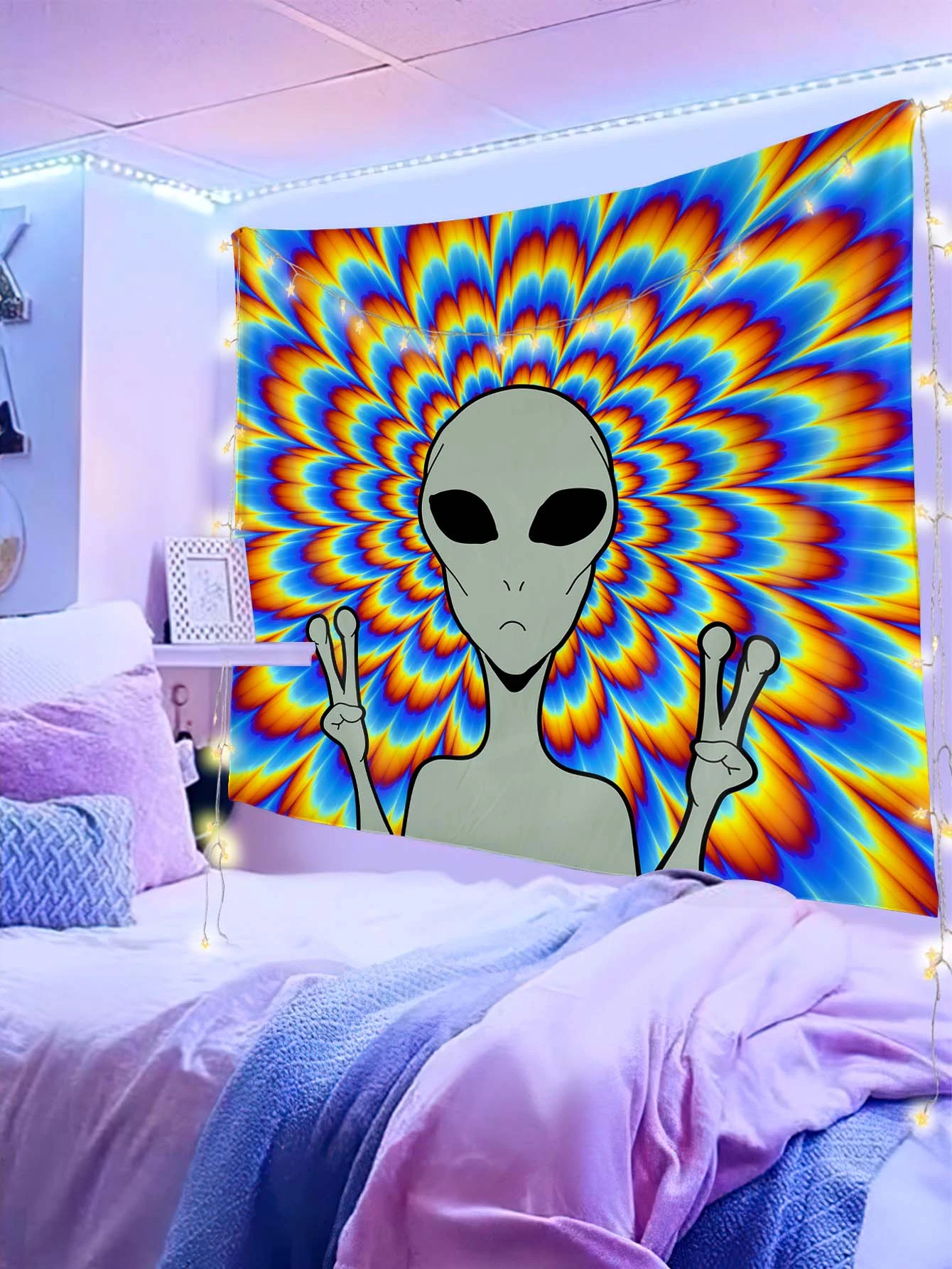 Cool Alien Print Tapestry Flag Wall Art Aesthetic Room Decor Home Decoration