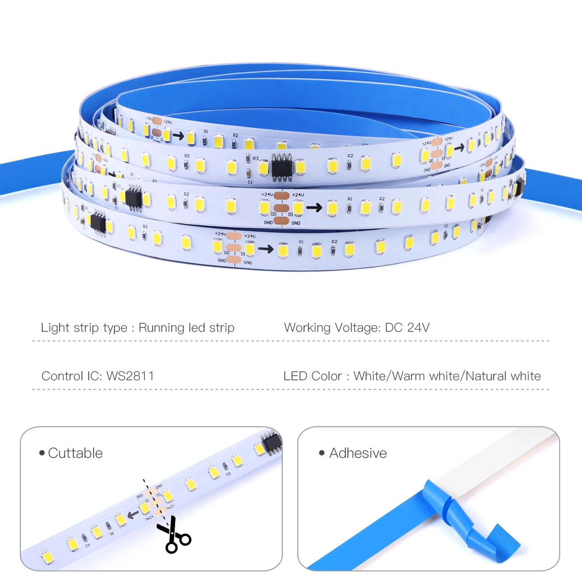 WS2811 Wireless  Smart LED Strip DC 24V Max 20 modes change easily install anywhere15M remote Control distance with 120LEDS/M