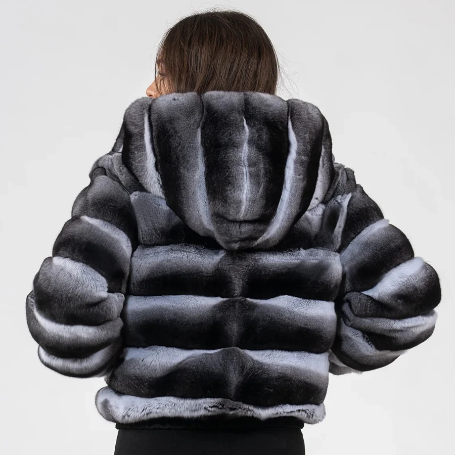 Cappotti invernali in pelliccia di coniglio naturale caldo Cappotto in pelliccia di coniglio Chichilla Rex con cappuccio Giacca bomber Giacca invernale da donna più venduta