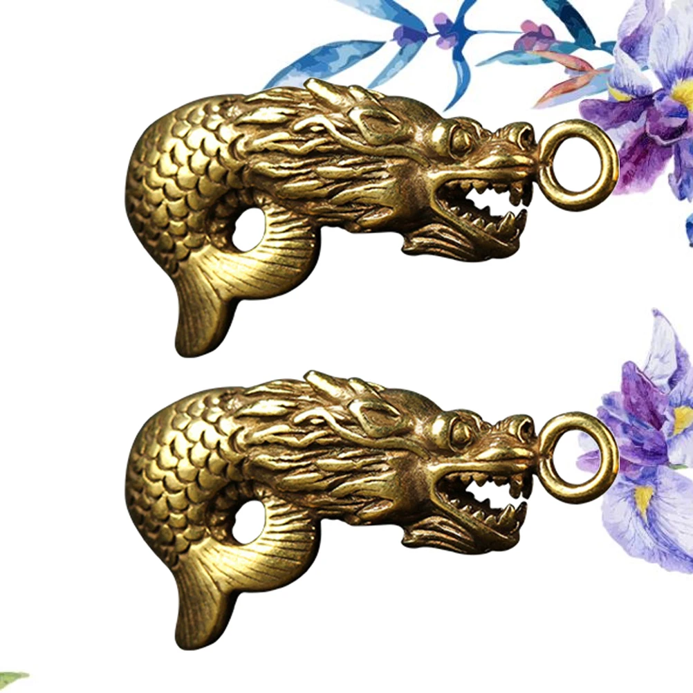 

2 Pcs Fish-turned Dragon Keychain Pendant Hanging Decorations Chinese Style Vintage Metal