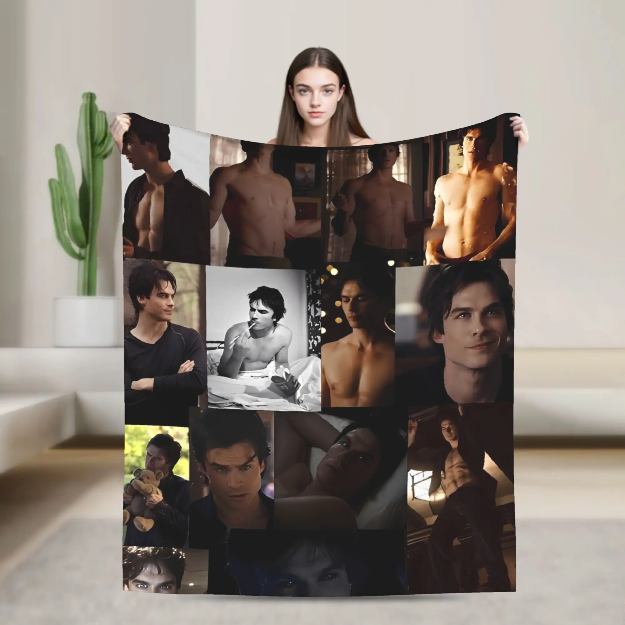 The Vampire Diaries Damon Salvatore Horror Soft Blanket Camping Plush Throw Blanket Couch Chair Flannel Bedspread Sofa Bed Cover