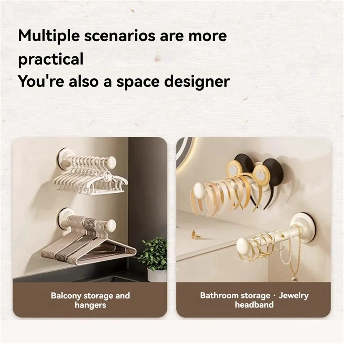 2026 + 3pcs Suction Cup Clothes Hanger Storage Organizer Home Balcony Multi-Functional Wall-Mounted Hanger