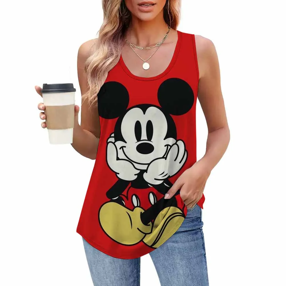 

Disney Mickey Mouse Kawaii Black Sexy Casual Tank Top Women's Elastic Tank Top Summer Leisure Fitness Off Shoulder Elastic Tank