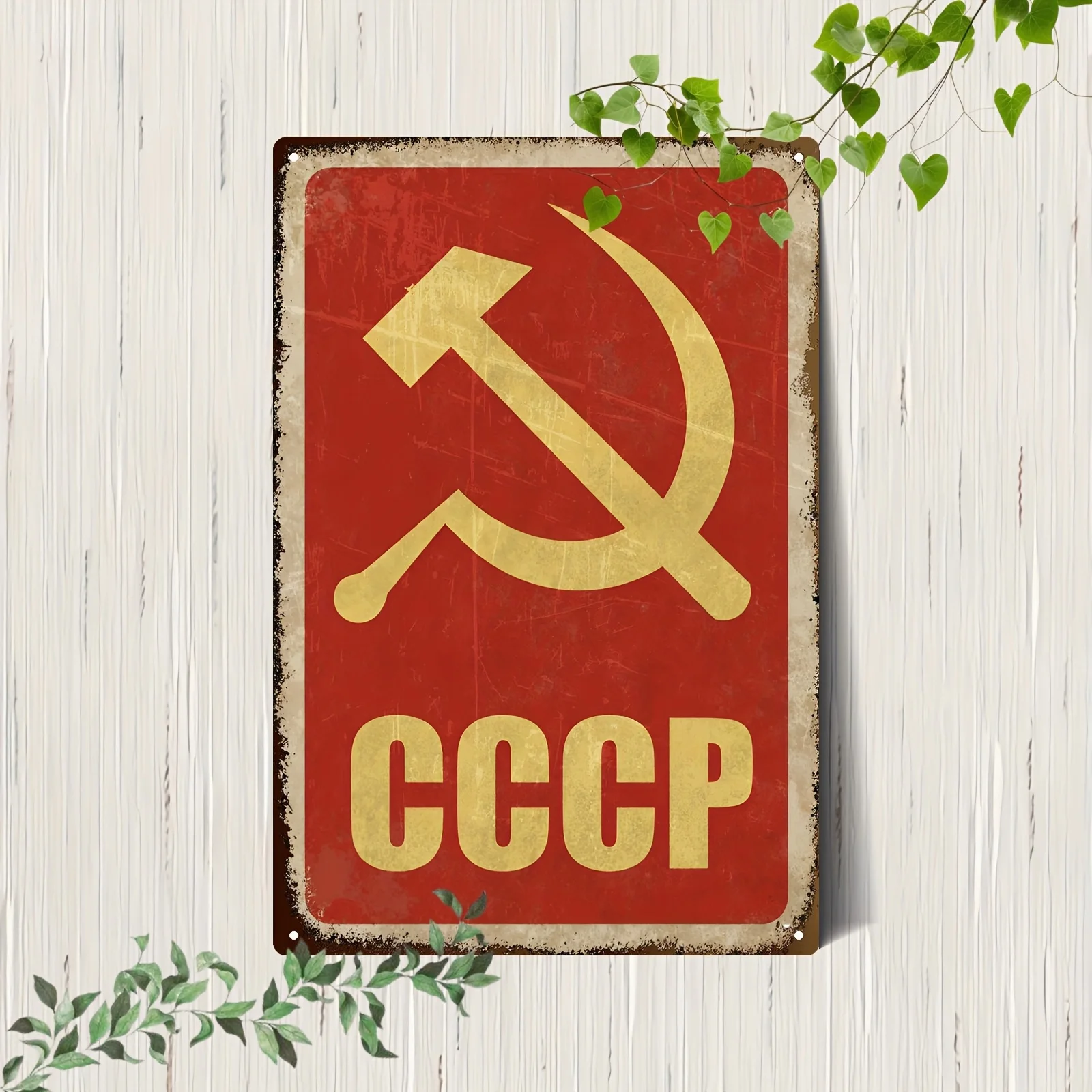 2D Flat - 1pc Vintage CCCP Metal Sign, 20.32x30.48 cm - Rustic Hammer and Sickle Wall Art with Distressed Red Background, Ideal
