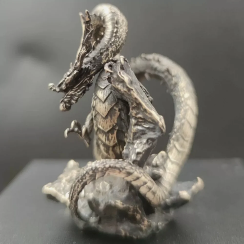 Black Vintage Chinese Dragon Pure Copper Ornaments Realistic