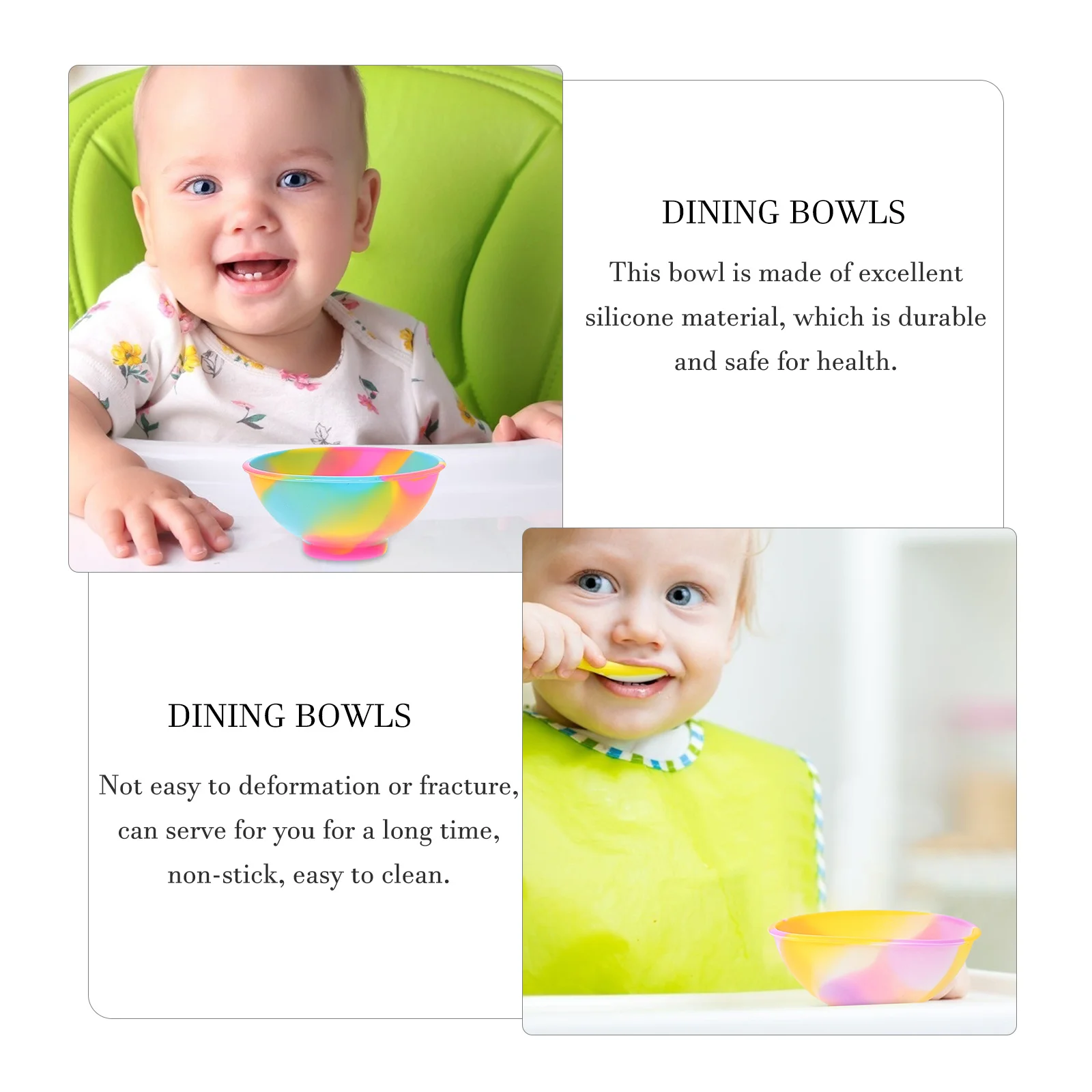 

7 шт. силиконовые детские миски для еды, красочные, прочные, нескользящие, с закругленными краями, детские миски для ужина, безопасная детская миска для школьного использования