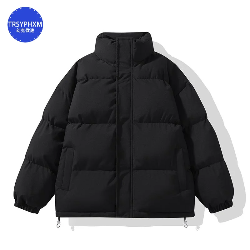 TRSYPHXM-Chaqueta gruesa negra para hombre, chaqueta holgada de cuello alto, versión coreana, versátil, a la moda, para pareja, Invierno