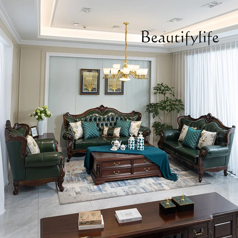 

c Furniture Leather Art Leather Home Sofa High-end Luxury American Country Straight Row Walnut Customized Retro Style